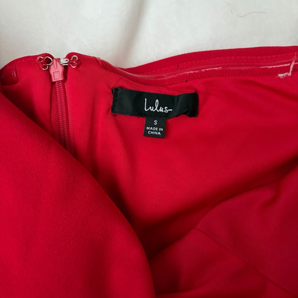 Lulus Red Off-Shoulder Dress with Ruffle Slit - Picture 4 of 5